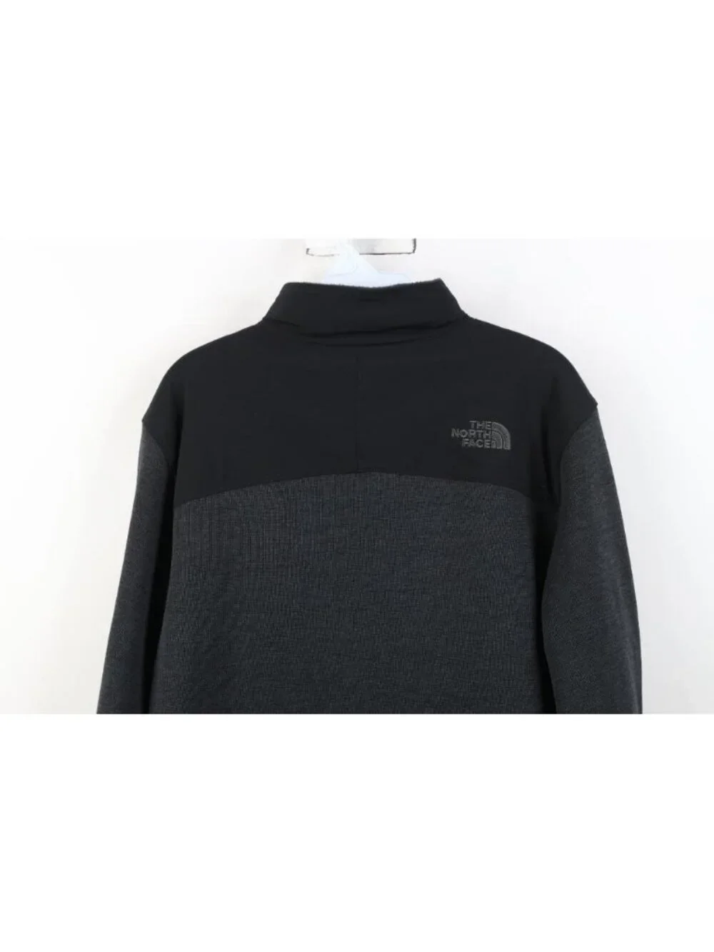 The North Face Mens Medium Spell Out Norris Full Zip Fleece Jacket Heather Black